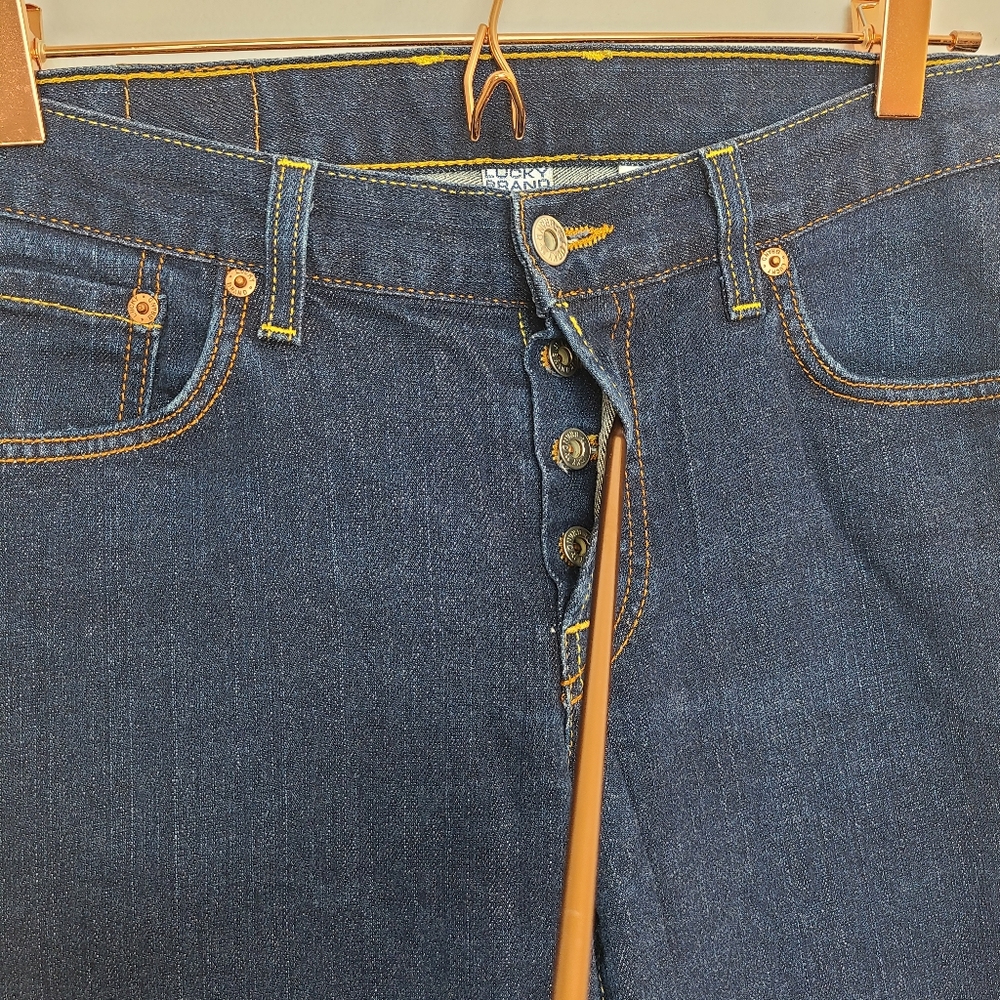Lucky Brand Jeans Dungarees Easy Rider Long Dark Wash Button Fly Size 27 - Picture 9 of 14